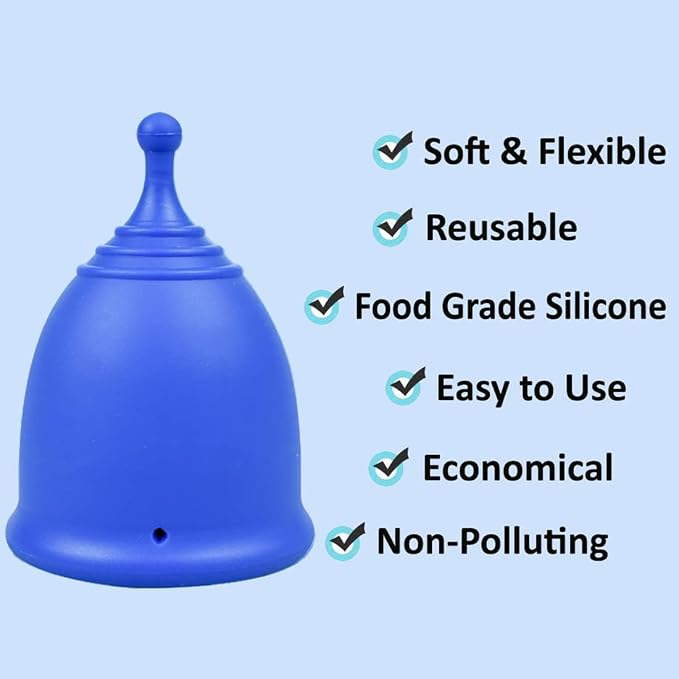 SHORDY Menstrual Cups - Large Reusable Period Cup for Women (Blue) | 100% medical grade silicone Copa menstrual, Heavy flow, Wear up to 12 hr with comfort, Pads, Disc & tampon alternative