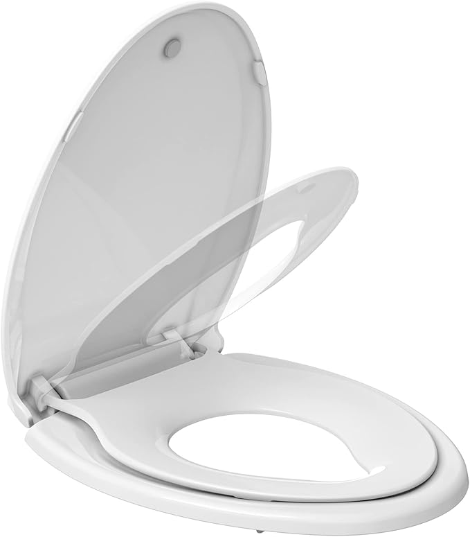 Toddler Toilet Seat with Adult Toilet Seat Cover Elongated – Potty Training Toilet s for Family Bathroom, Slow Close PP Toilet Seats with Built-in Child Seat, Black