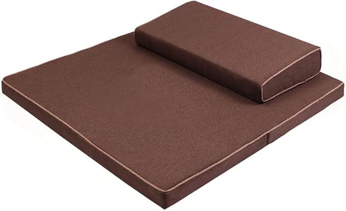 Portable Foldable Meditation Cushion Mat Set with Washable Cotton Linen Cover, Larger Thick Yoga Mat Bolster Floor Pillows Seating for Adults Meditation Accessories coffee1-80cm