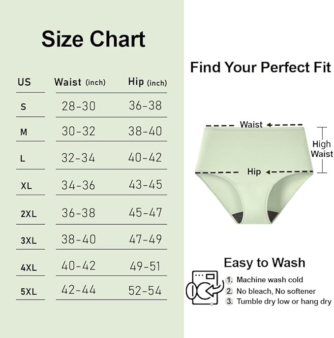 BATTEWA Incontinence Underwear for Women Washable, Leak Proof Underwear High Waist Cotton,Bladder Leakage 50ML (5White, 2X-Large, 5 Pack)