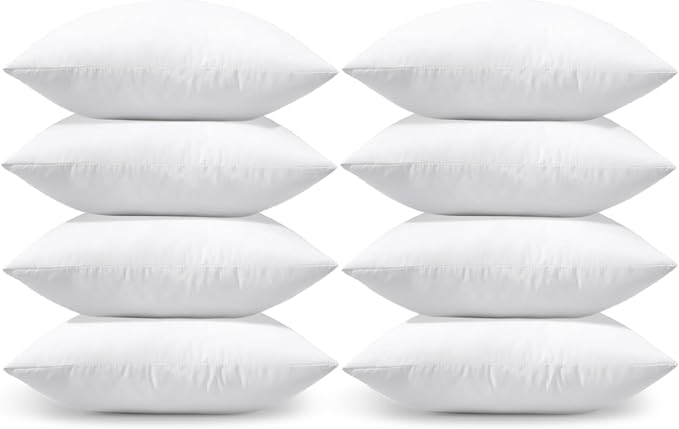 OTOSTAR Pack of 8 Throw Pillow Inserts, 18 x 18 Square Cushion Inner Soft Fluffy Plump Stuffer Cushion Pads White Decorative Pillow Inserts