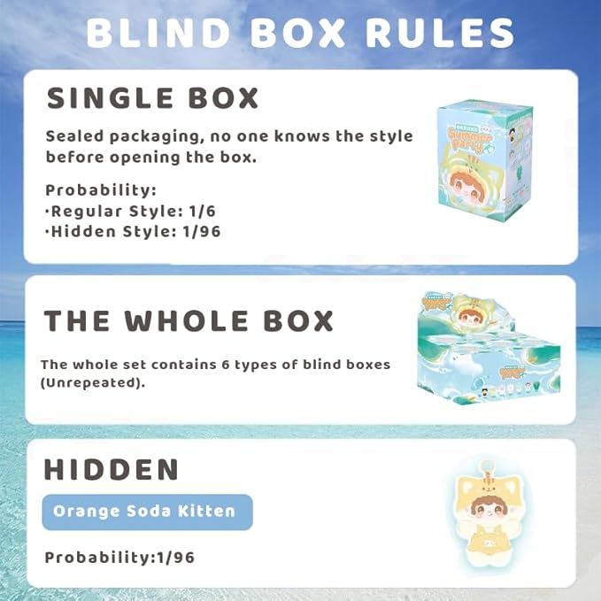 Yooki Meow Summer Party Series Plush Blind Box 1PC(1 of 7 Possible Styles) Cute Figures Collectible Toys Birthday Gifts (1Pcs BlindBox)