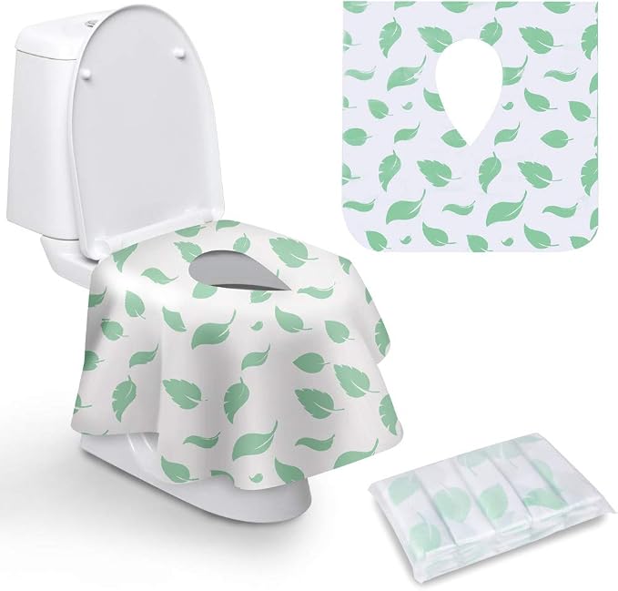 Toilet Seat Covers Disposable, Famard Extra Large Portable Potty Seat Covers for Toddlers, Soft and Waterproof Travel Potty Training Seat for Kids with Individually Wrapped (18 Packs) Green leaf