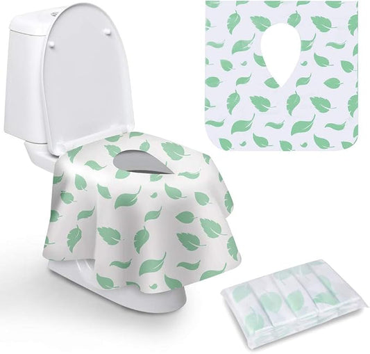Toilet Seat Covers Disposable, Famard Extra Large Portable Potty Seat Covers for Toddlers, Soft and Waterproof Travel Potty Training Seat for Kids with Individually Wrapped (18 Packs) Green leaf
