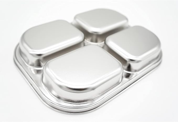Korean Stainless Steel Non-Toxic Divided Plates for Toddlers & Kids 2-Pack | Premium 304 electro-polished stainless steel, no black residue, BPA-free tray for babies healthy & balanced meals