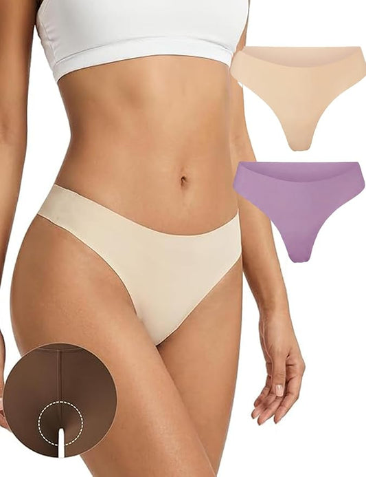 Seamless Thongs Invisible No Show Thong Panty Liners VPL Workout Underwear Cotton Thongs for Women G-Strings Tangas