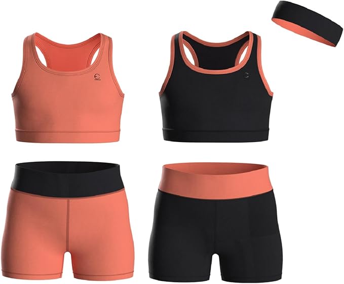 Girls Clothing Athletic Sets Sleeveless Crop Tank Tops & Bike Shorts Cheer, Gymnastics, Volleyball Size 3-16 (5 Pcs)