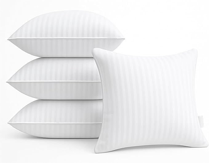 Oubonun 20 x 20 Throw Pillow Inserts Set of 4 | Firm and Fluffy Decorative Square Pillows for Couch Bed Sofa with Soft Cotton Cover White Cushion with Down Alternative