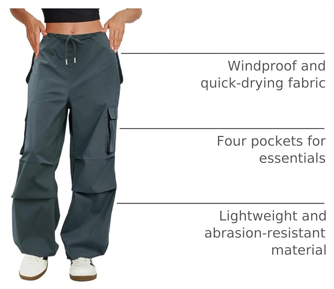 COPYLEAF Cargo Pants Women Low Waisted Parachute Pants with Pockets Loose Baggy Hiking Pants Y2K Clothes