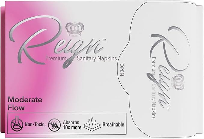 Reign Moderate Flow with Wings Sanitary Napkins for Women, Super Absorbent Pads (10 Count, 1pack)