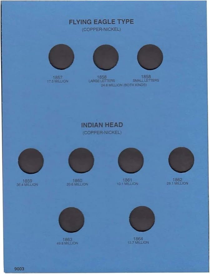 Whitman US Flying Eagle, Indian and Lincoln Cent Coin Folder Five Volume Set 1857 - Date #’s 9003, 9004, 9030, 9033, 4004