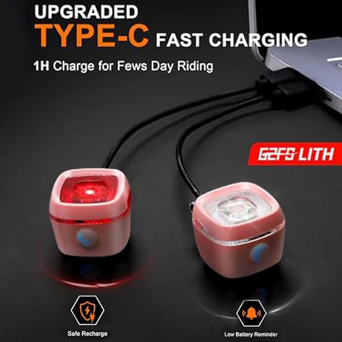 Bicycle Front and Rear Lights,Bike Light, Type-C Rechargeable, Flashing Light，Suitable for Night Riding, Cycling，Accessories for Bicycle，Headlight &Taillight for Girls Kids