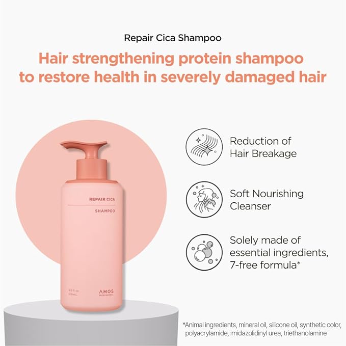 AMOS PROFESSIONAL Repair Cica Shampoo 2.0 fl.oz + Hair Mask 1.3 fl.oz + Bonding Hair Oil 0.33 fl.oz Mini Kit l Repairs, Strengthens, & Nourishes for Split Ends & Breakage, Reverse Hair Damage