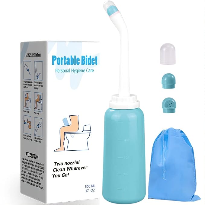 Handheld Personal Bidet Bottle, Bottle for Gentle Postpartum Care and Cleansing, Feminine Care， Personal Perineum Cleansing, 500Ml Portable Bidet Travel Bidet（Green）, Resistant to 100ºC,Bonus Bag
