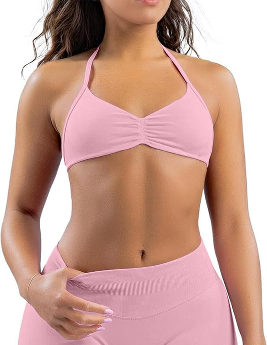 Comper Women's Sports Bras Wirefree Racerback Workout Bras Sexy Thin Straps Yoga Sport Bras with Removable Pads