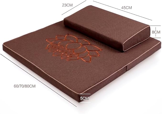 Portable Foldable Meditation Cushion Mat Set with Washable Cotton Linen Cover, Larger Thick Yoga Mat Bolster Floor Pillows Seating for Adults Meditation Accessories red-60cm