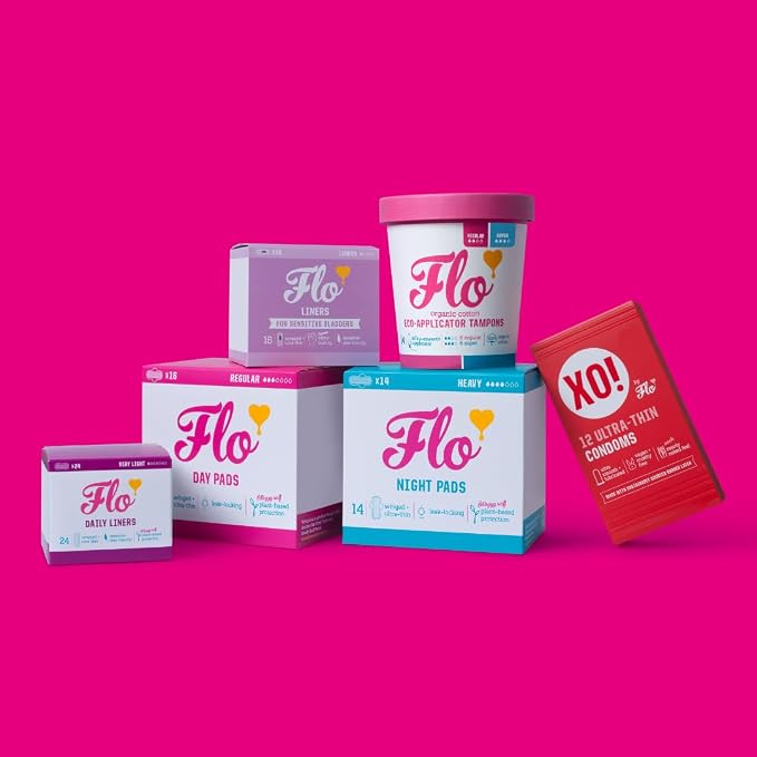 Flo Ultra Long Night Menstrual Pads, 40 Count - Heavy Flow Absorbency, 3D Leak Barrier, Bamboo Rayon, Plant-Based, Vegan, Cruelty-Free