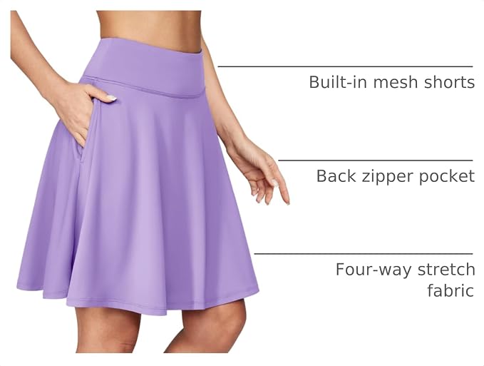 IUGA 20" Knee Length Skorts Skirts for Women with Pockets Tennis Skirt High Waisted Golf Skirts for Women Casual Athletic