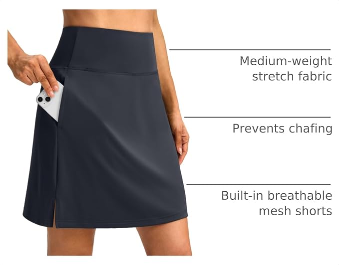 18" Skorts for Women 3 Pockets High Waist Long Athletic Tennis Skirt Golf Skort for Casual Summer Travel