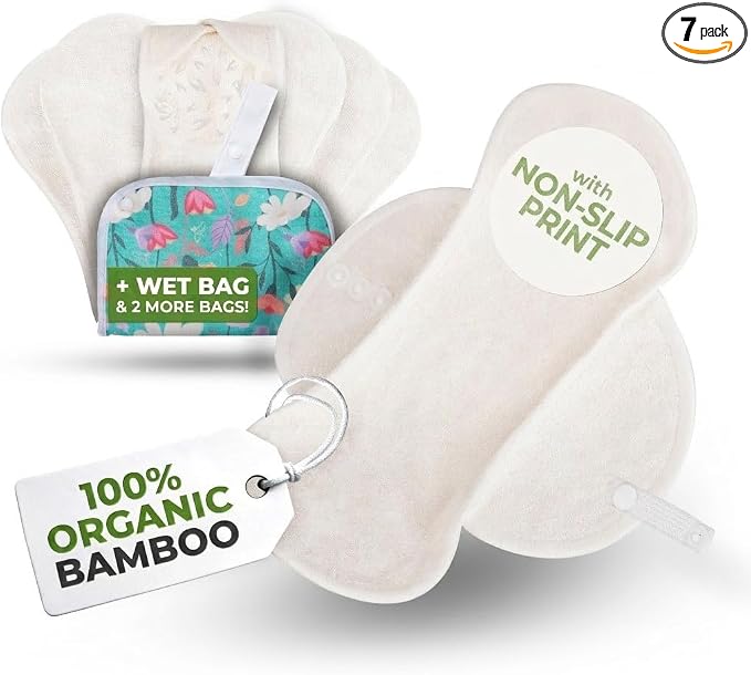 Non-Slip (Premium) Reusable Organic Panty Liners for Women & Teens (MEDIUM 7-Pack) – Breathable High-Temp Washable Viscose Cloth Panty Liners for Vaginal Discharge – Keep You Fresh & Dry for Daily Use