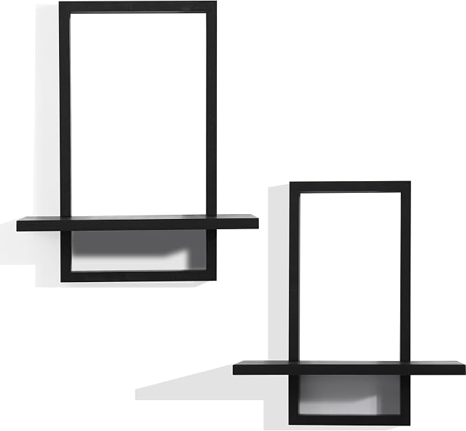 Floating Shelves for Wall,Decorative Wall Shelves Black,Plants Shelf Framed | Square Wall Decor,Art Sconces Artificial Vases Hanging Storage Shelf for Bathroom Living Room Modern Elegant,Wood,L+S