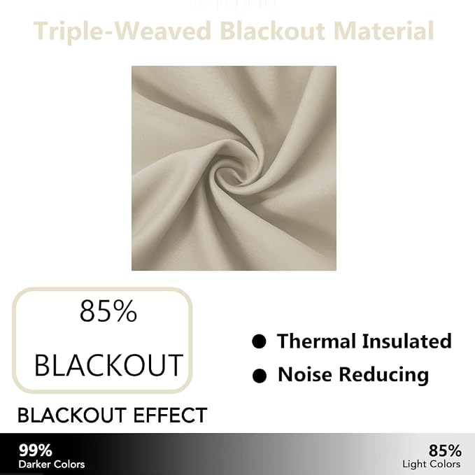 LEMOMO Light Beige Blackout Curtains 52 x 84 Inch Long Beige Curtains Set of 2 Panels Room Darkening Curtains for Living Room