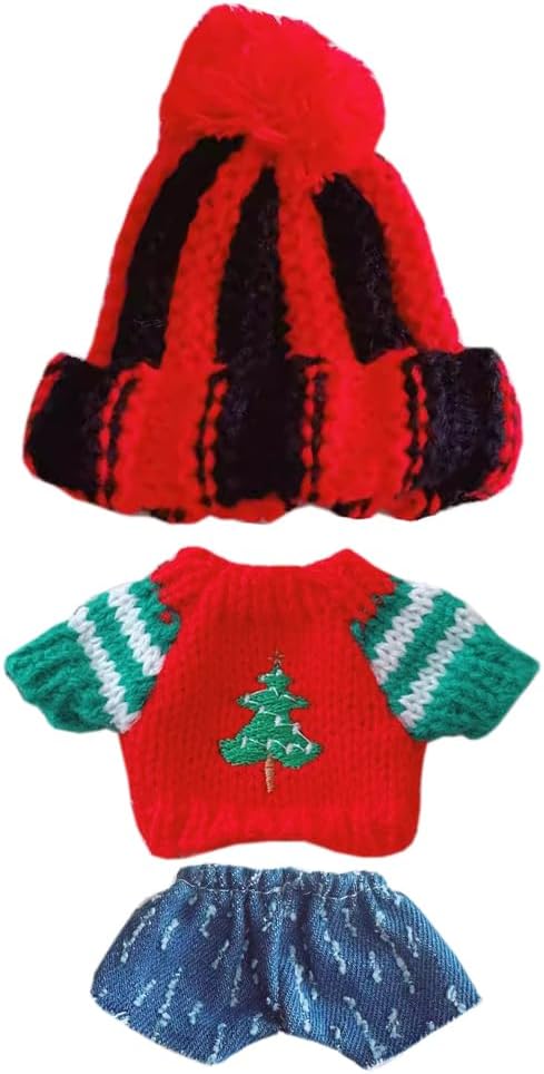niannyyhouse 10cm-15cm Plush Doll Clothes Hat Sweater Jeans Compatible with 17cm Labubu Doll Dress Up (a10)