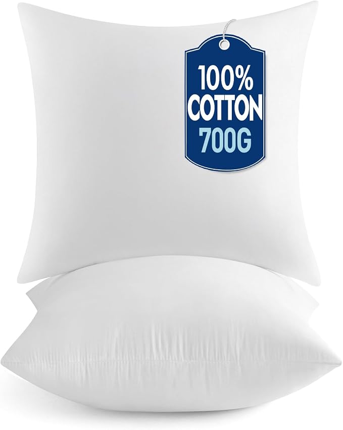 MIULEE 22x22 Pillow Inserts Set 2 100% Virgin Microfiber with Cotton Cover | Throw Pillows for Couch Sofa and Bed,filled with 700 g/1.54 lb (30% more than others) high-resilience virgin microfiber