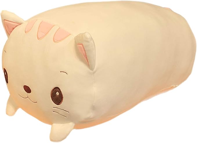 ELAINREN Super Fluffy White Cat Stuffed Pillow Ultra-Soft Kitten Cat Plush Hugging Pillow Adorable Anime Kitty Cat Shape Plushie Cushion Decor Gifts/23.6''