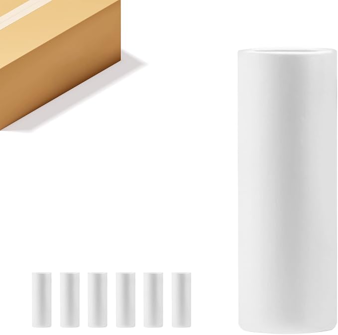 WGV Ceramic Cylinder Vase Bulk Width 5" Height 12" Elegant Unique Modern Matte Floral Container Planter Pot Centerpiece for Event Party Wedding Office Home Decor, Smooth White 6 Pieces