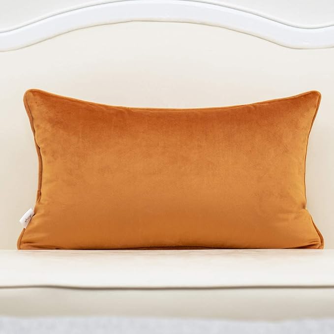 Alerfa 12 x 20 Inch Orange Rectangle Maple Leaf Pillow Embroidery Cut Velvet Cushion Case Luxury Modern Lumbar Throw Pillow Cover Decorative Pillow for Couch Sofa Living Room Bedroom Car