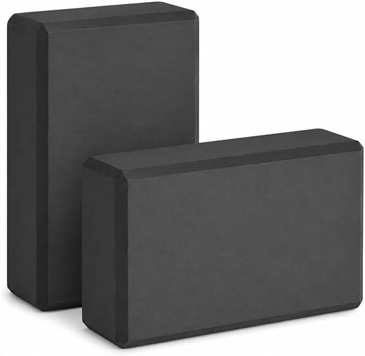 High Density EVA Yoga Blocks 2 Pack, 280g Pro-Level Exercise Brick (46-50 Shore C Firmness), Odor-Free & Non-Slip Foam Props for Yoga, Pilates & Stretching, Onyx Black