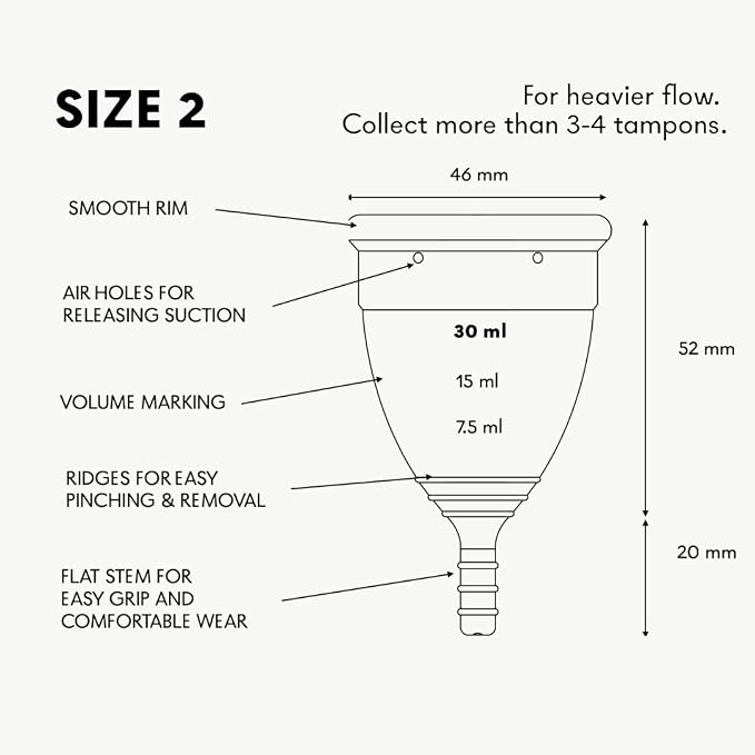 Lunette Menstrual Cup - Reusable Period Cup – Medical-Grade Silicone | 12‑hour Comfort, Reusable up to 10 years, BPA‑free, Tampon alternative, Made in Finland, Size 2 Blue