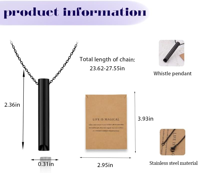 Mindful Breathe Necklace for Men Women Quit Smoking Breathe Whistle Pendant Stress Relief Necklace Anxiety Relief Gift
