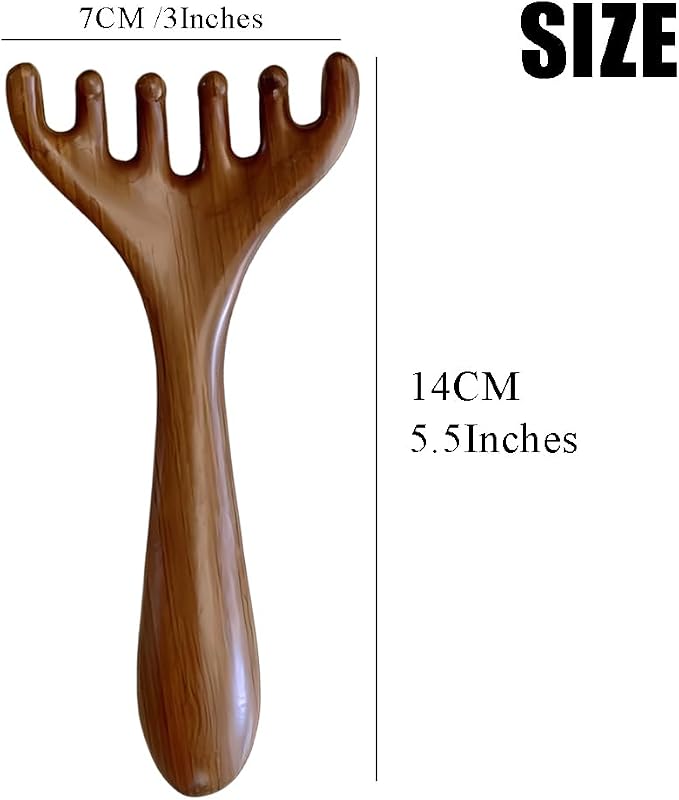 OULIGET Natural Wooden Gua Sha Tool,Wooden Gua Sha Scraping Massage Tool,Long Handle Sandalwood Six Claw Antler Massager,1 Pieces