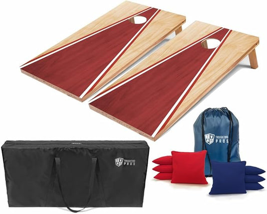 Tailgating Pros Regulation Cornhole Boards - 4'x2' Lightweight Wooden Retro and Classic Themed Cornhole Game w/Carrying Case & Set of 8 Corn Hole Bean Bags w/Tote