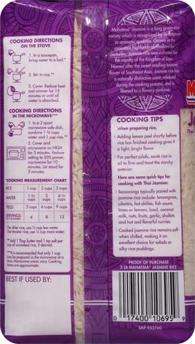 Mahatma Jasmine,2lb Bag of Rice,Thai,Indian,or Cambodian Fragrant Flavored Rice,Stovetop or Microwave (Pack of 2)