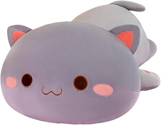 FUYU Cat Stuffed Animals, Soft Cat Plush Pillow Kawaii Kitten Stuffed Animal Toy Gifts for Kids Boys Girls Room Decor (Grey Round Eyes,27in/67cm)