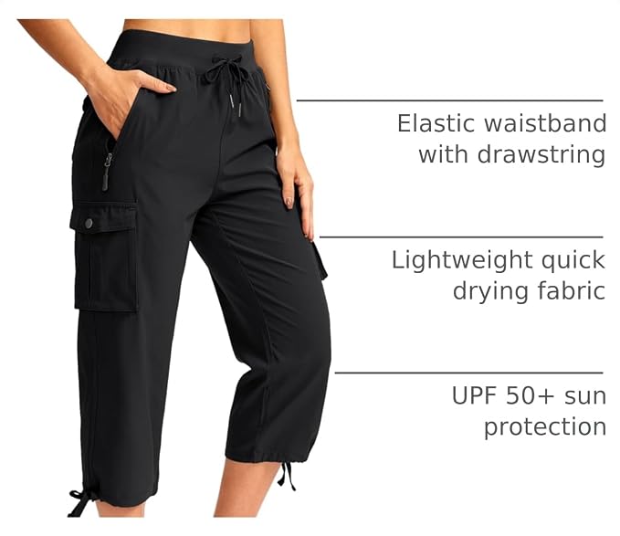 Soothfeel Women's Cargo Capris Pants with 6 Pockets Lightweight Quick Dry Travel Hiking Summer Pants for Women Casual