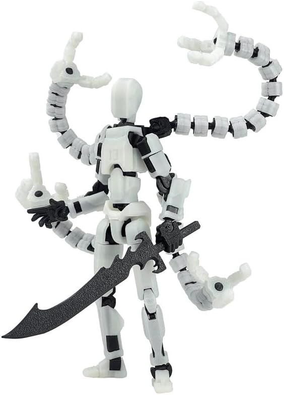 T13 Action Figure, Assembly Completed Action Figures,T 13 3D Printed Toys - The Premium Robot for Sci-Fi Enthusiasts,Four Claws Robot (White - Glows in The Dark, 5.2 Inch)