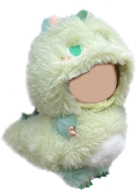Green Dinosaur Costume for labubu. Fits Labubu Dolls & Most 17cm Blind Box Toys, Soft Furry Dino Outfit Compatible with Labubu Series, Cute Animal Clothing Photo Prop