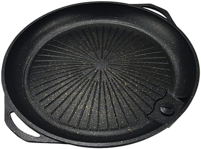 Korean BBQ Grill Pan with Maifan Stone Coated Surface, Non-Stick Smokeless Barbecue Plate for Indoor Outdoor Stovetop, Portable Double-Layered Thickened Grill Pan with Tilt Design & Oil Drain Control