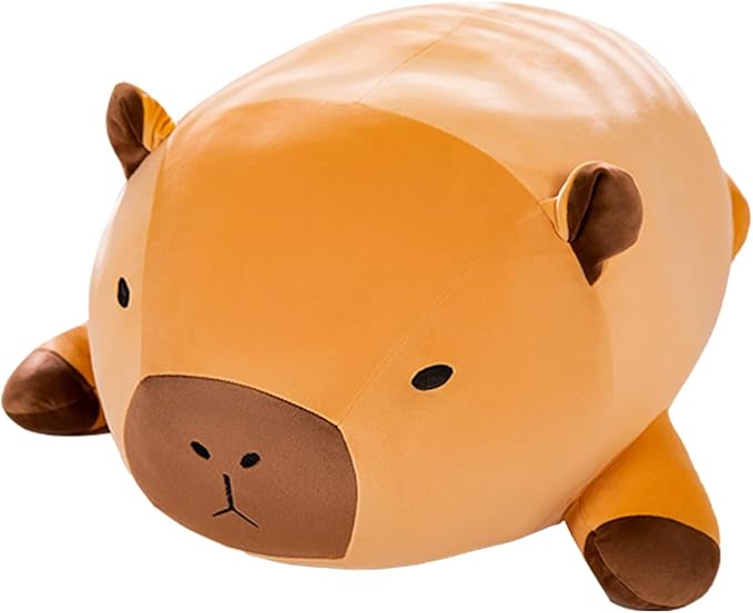 ELAINREN Super Fluffy Capybara Stuffed Pillow Ultra-Soft Brown Capybara Plush Hugging Pillow Adorable Guinea Pig Shape Plushie Cushion Decor Gifts/23.6''