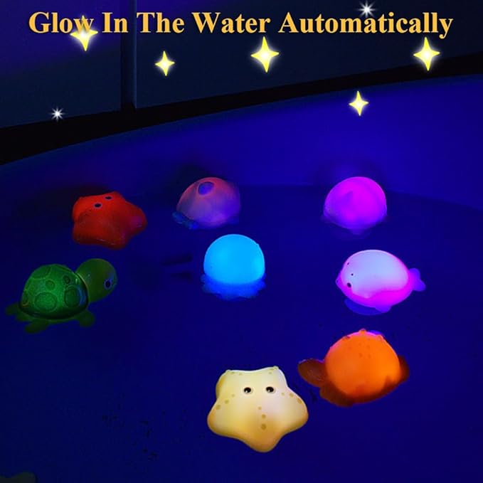 Fishing Bath Toy Set, Glowing Animal Tub Toy No Hole Light Up Bathtub Toy Luminous Ocean Animal Floating Toy Bathroom Fishing Game Bath Toy with 1 Frog Fish Net and 4 Animal (B)