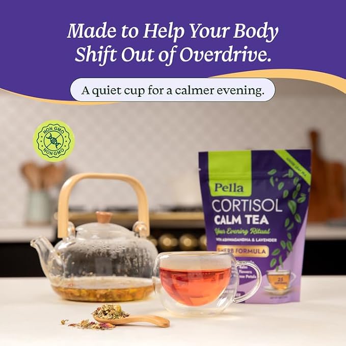 Cortisol Calm Tea – 9-Herb Relaxation Formula – Ashwagandha Chamomile Lavender Lemon Balm Rooibos Passion Flowers Linden Flowers Rose Licorice – Vegan Kosher Caffeine-Free Loose Leaf Tea – 25 Servings