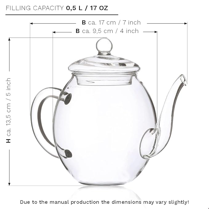 Creano Blooming Tea Gift Set with Glass Pot 17oz/500ml with 6 Flowering-Tea each 3pcs White & Black Tea