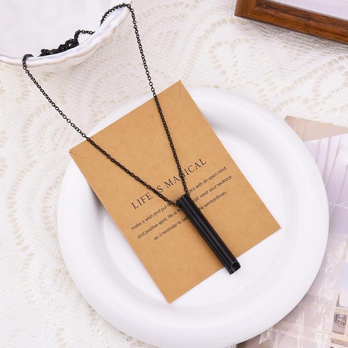 Mindful Breathe Necklace for Men Women Quit Smoking Breathe Whistle Pendant Stress Relief Necklace Anxiety Relief Gift