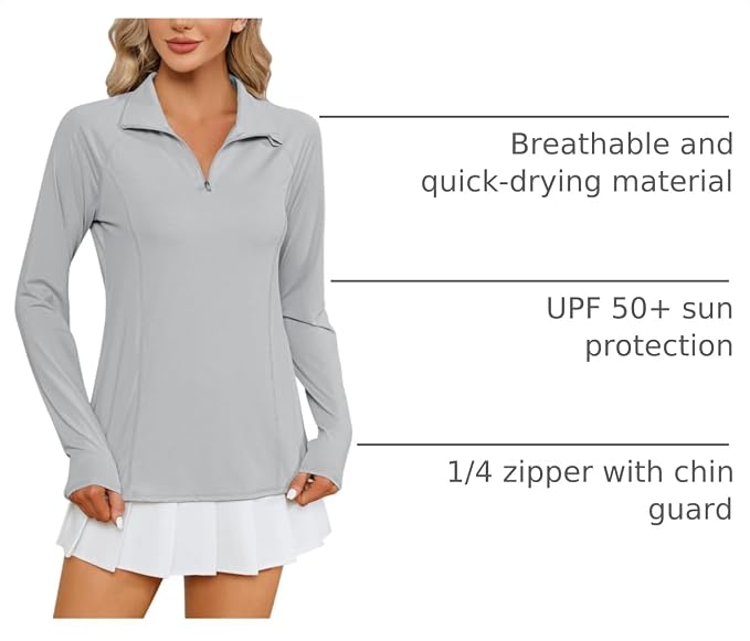 LOMON Women Long Sleeve Shirts Sun Protection 1/4 Zip Summer Quick Dry Hiking Shirts Quarter Zip Pullover for Women