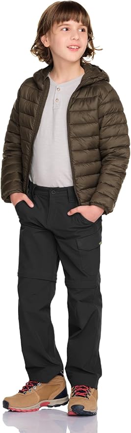 CQR Kids Youth Hiking Cargo Pants, UPF 50+ Quick Dry Convertible Zip Off Pants, Outdoor Camping Pants