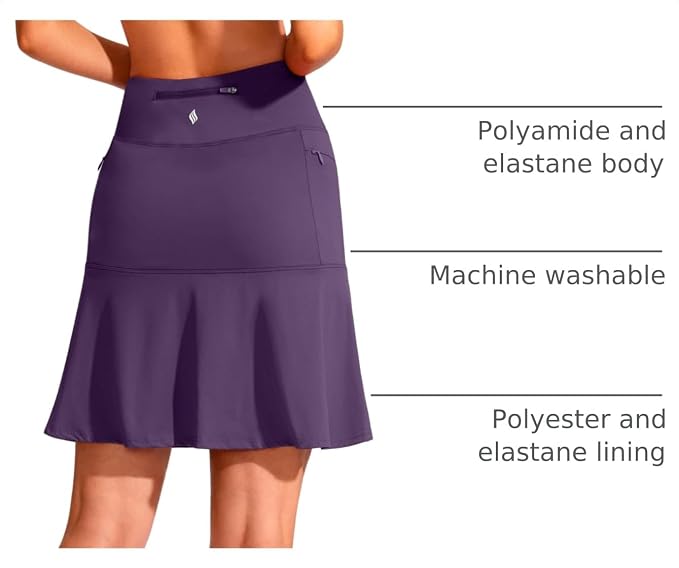 19" Ruffled Golf Skirts for Women | 3 Zipper Pockets, Knee Length, High Waisted, Long Skorts for Athletic, Casual, Tennis, Pickleball